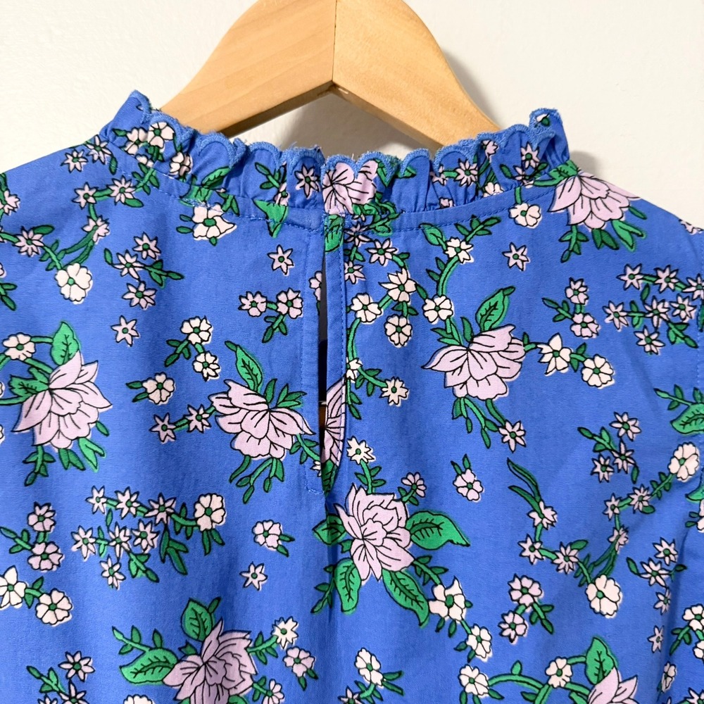 J.Crew Womens Blue Floral Ruffle High‎ Neck Flutter Sleeve Blouse Top Size S - Picture 5 of 16
